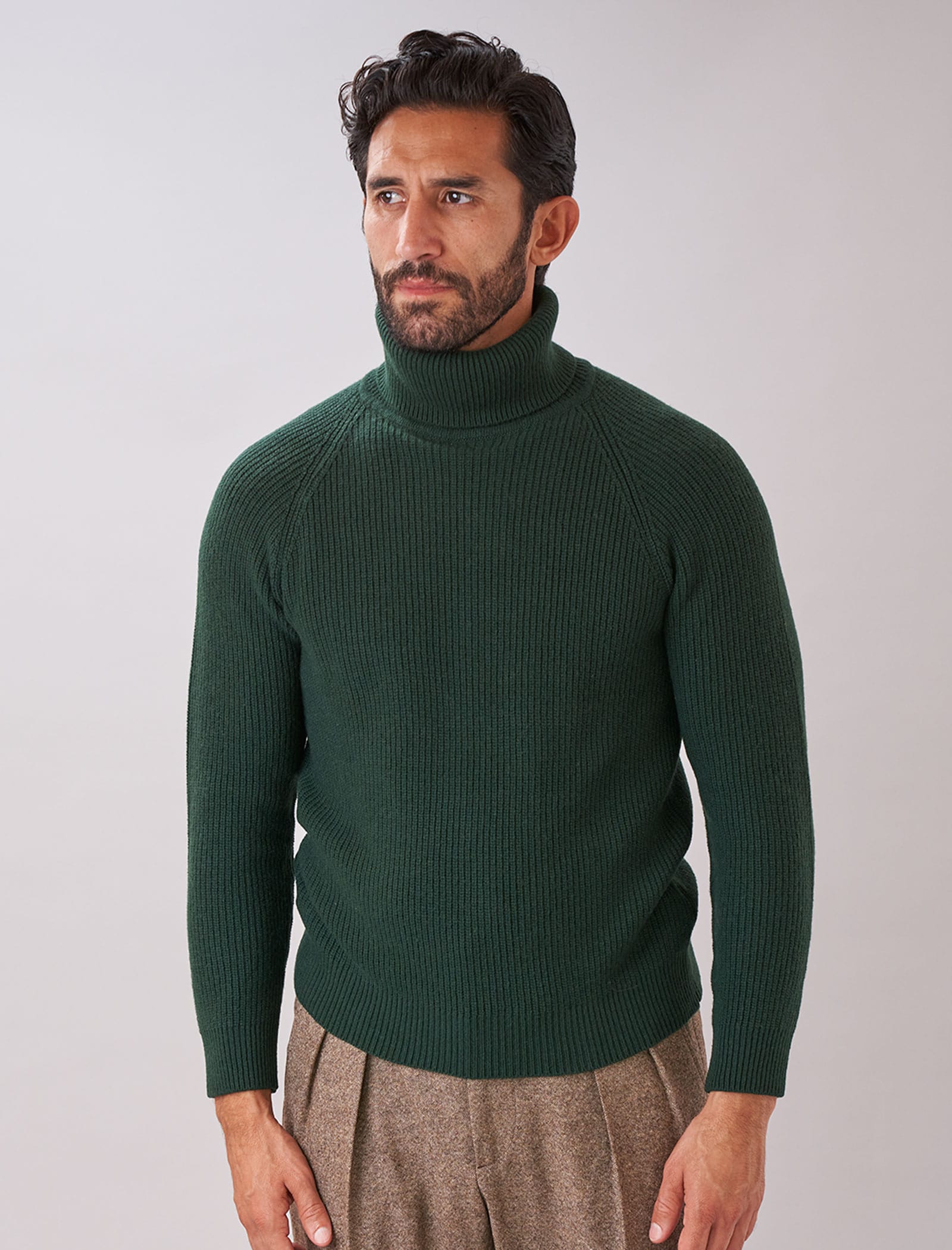 Dark Green Ribbed Wool & Cashmere Roll Neck | 40 Colori