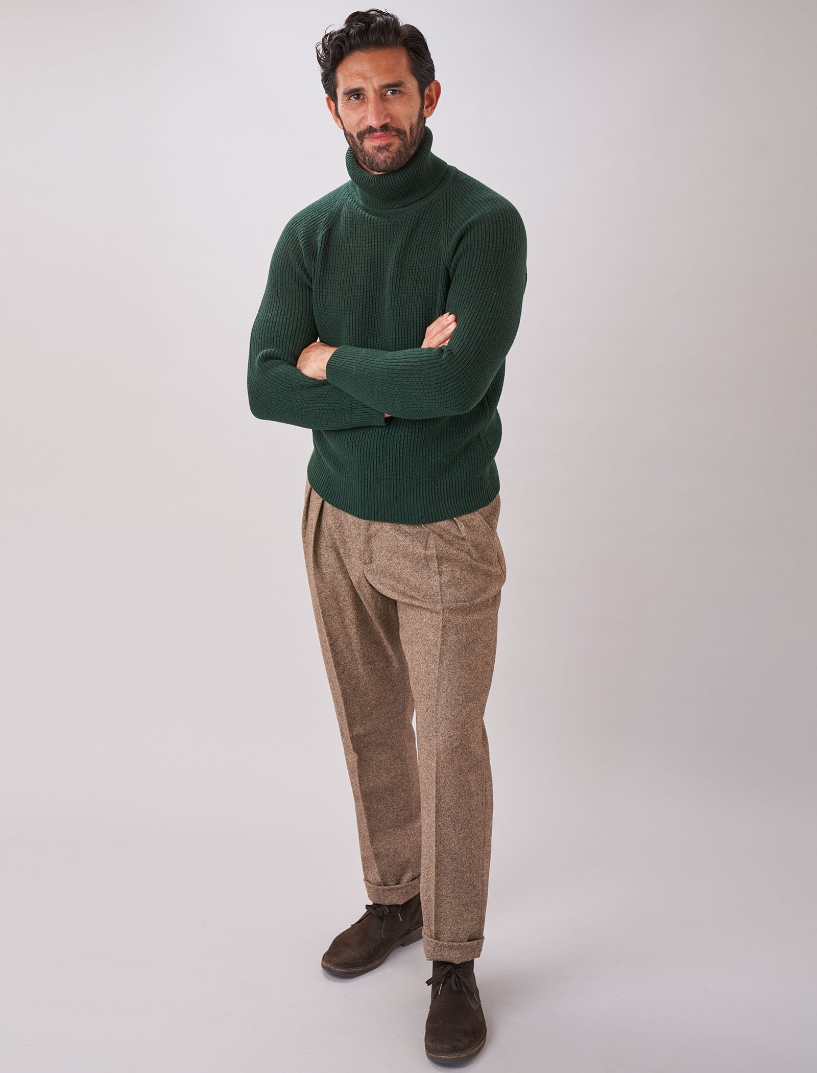 Dark Green Ribbed Wool & Cashmere Roll Neck | 40 Colori