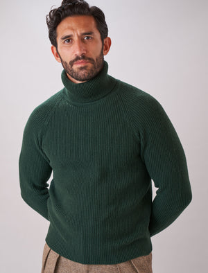Dark Green Ribbed Wool & Cashmere Roll Neck | 40 Colori