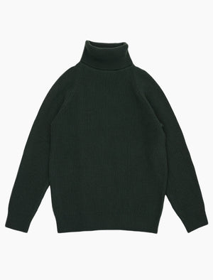 Dark Green Ribbed Wool & Cashmere Roll Neck | 40 Colori