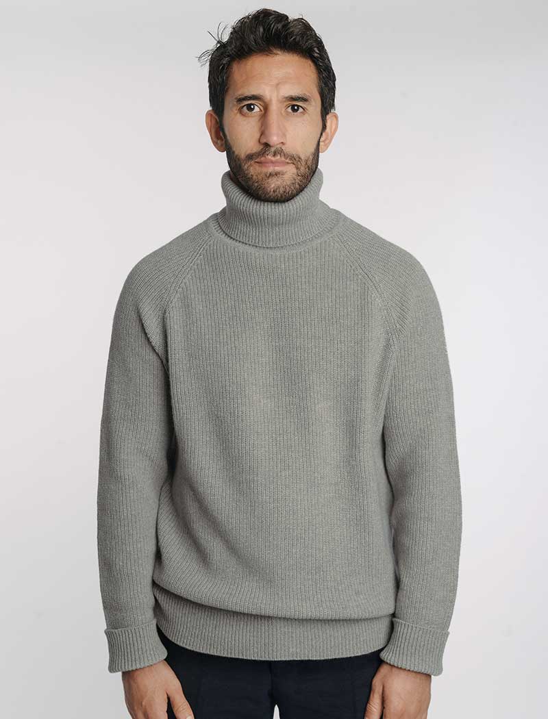 Grey Ribbed Wool & Cashmere Roll Neck | 40 Colori