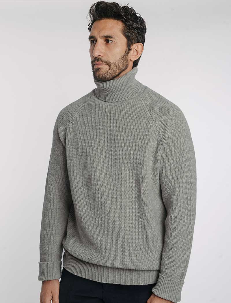 Grey Ribbed Wool & Cashmere Roll Neck | 40 Colori