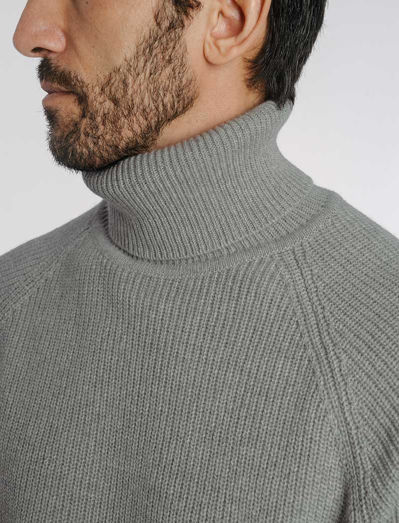 Men\'s Grey Ribbed Wool & Cashmere Roll Neck Jumper - 40 Colori
