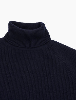 Navy Ribbed Wool & Cashmere Roll Neck | 40 Colori
