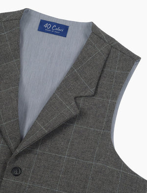 Grey Prince of Wales Check Wool & Linen Classic Waistcoat | 40 Colori