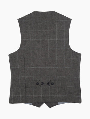 Grey Prince of Wales Check Wool & Linen Classic Waistcoat | 40 Colori
