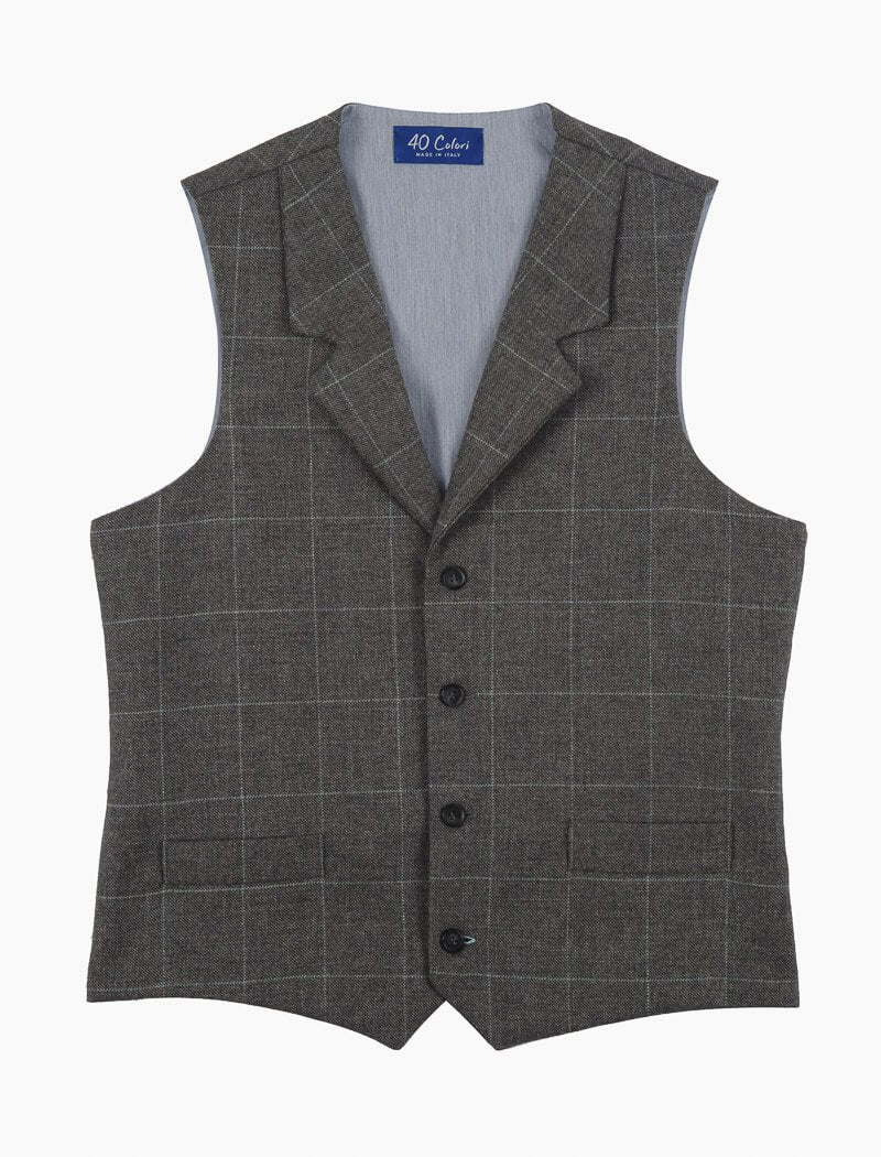 Grey Prince of Wales Check Wool & Linen Classic Waistcoat | 40 Colori