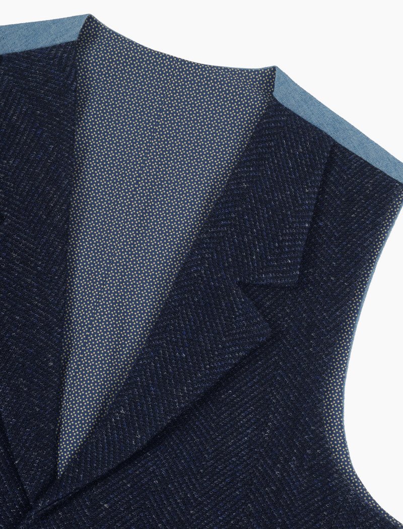 Blue Knitted Linen Fabric & Denim Classic Waistcoat | 40 Colori