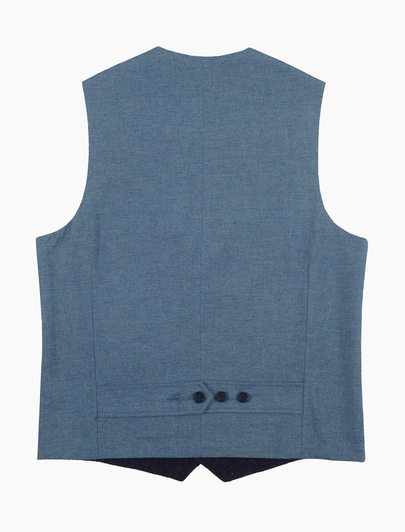 Blue Knitted Linen Fabric & Denim Classic Waistcoat | 40 Colori