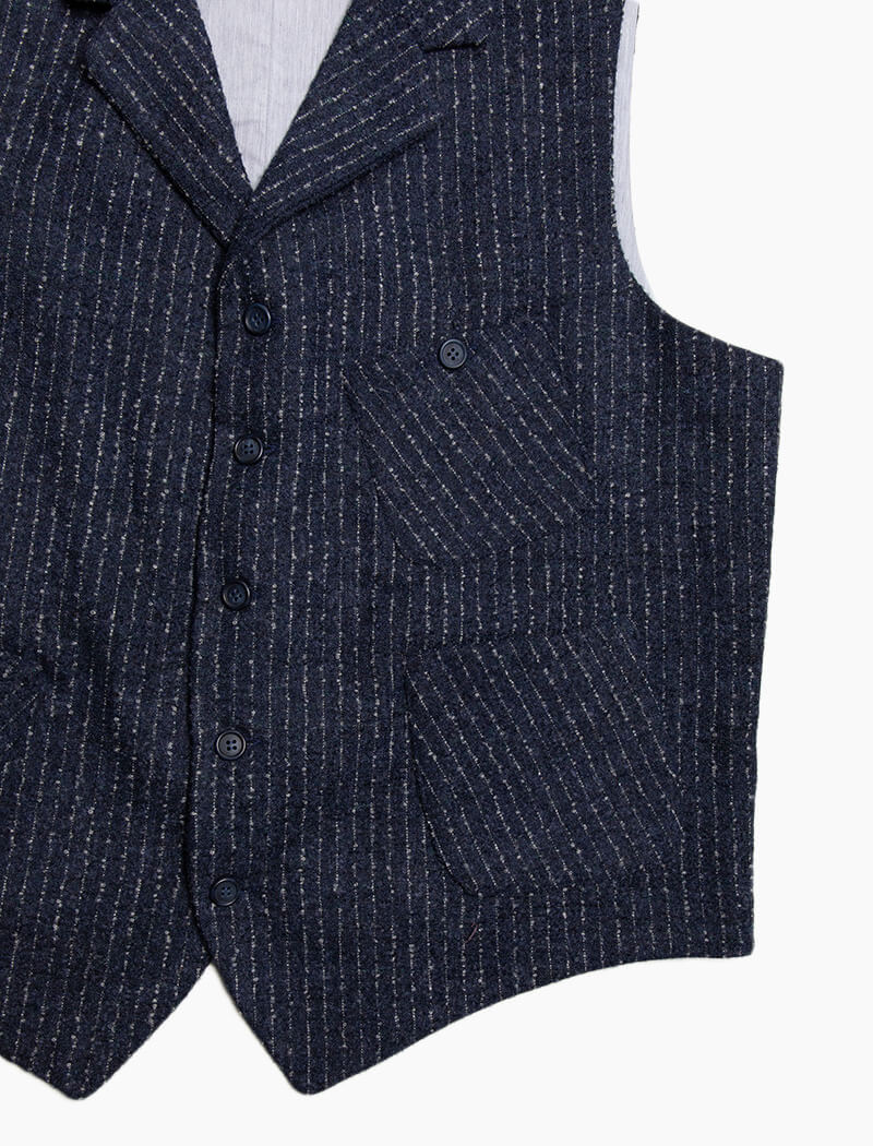 Navy Textured Pin Stripe Wool Waistcoat | 40 Colori 