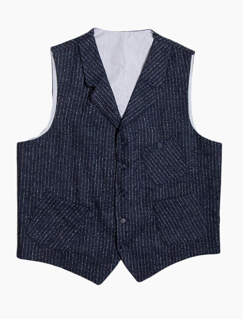 Navy Textured Pin Stripe Wool Waistcoat | 40 Colori 