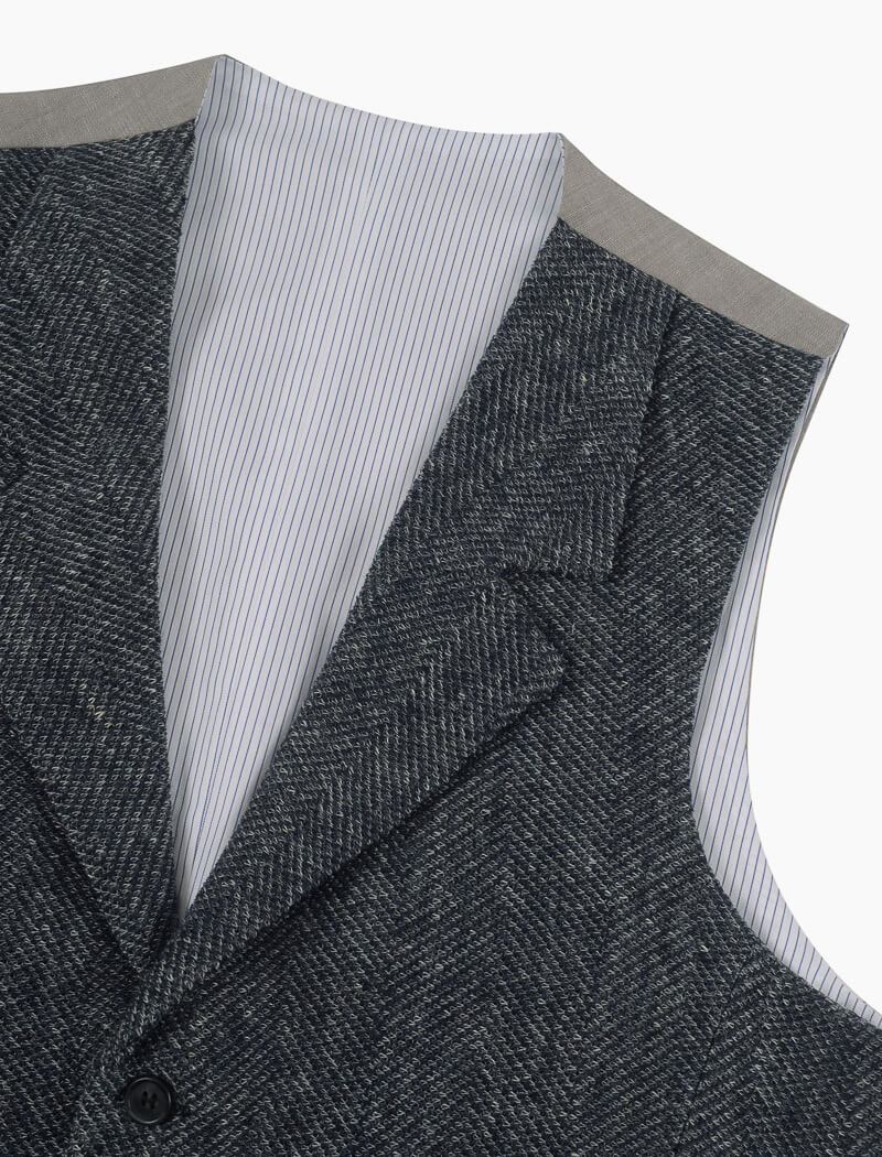 Grey Knitted Linen Fabric & Cotton Classic Waistcoat | 40 Colori