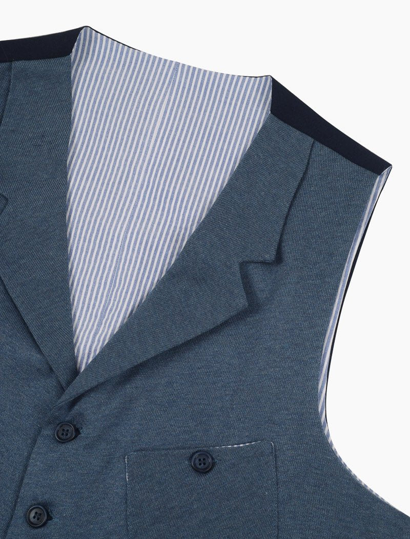 Jeans Blue Knitted Cotton Fabric & Linen Classic Waistcoat | 40 Colori