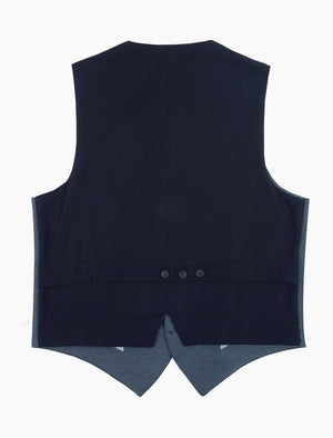 Jeans Blue Knitted Cotton Fabric & Linen Classic Waistcoat | 40 Colori
