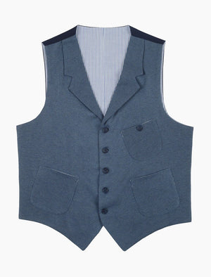 Jeans Blue Knitted Cotton Fabric & Linen Classic Waistcoat | 40 Colori