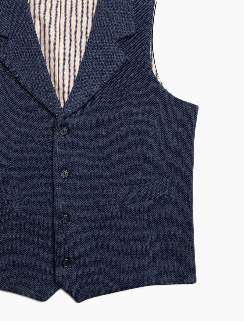 Navy Knitted Wool Fabric Waistcoat | 40 Colori