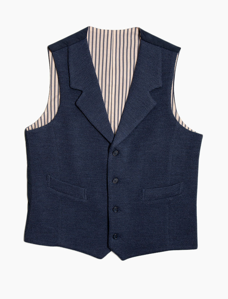 Navy Knitted Wool Fabric Waistcoat | 40 Colori