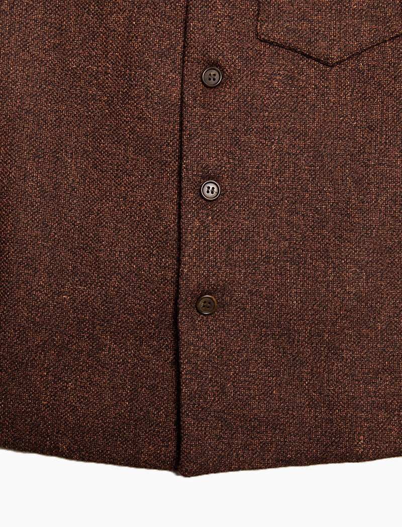 Brown Melange Wool Mandarin Waistcoat | 40 Colori