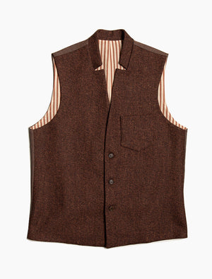 Brown Melange Wool Mandarin Waistcoat | 40 Colori
