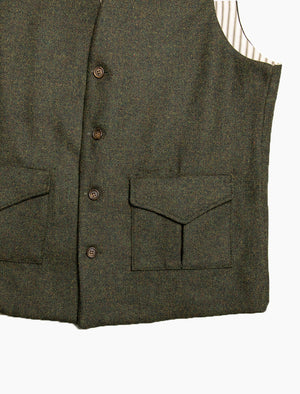 Green Melange Twill Lambswool Mandarin Waistcoat | 40 Colori