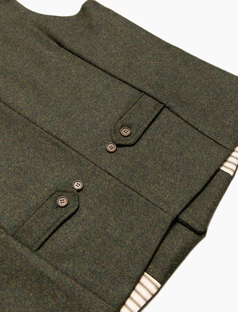 Green Melange Twill Lambswool Mandarin Waistcoat | 40 Colori