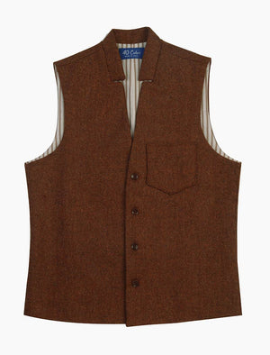 Rust Herringbone Shetland Wool Mandarin Waistcoat