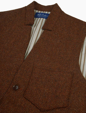 Rust Herringbone Shetland Wool Mandarin Waistcoat