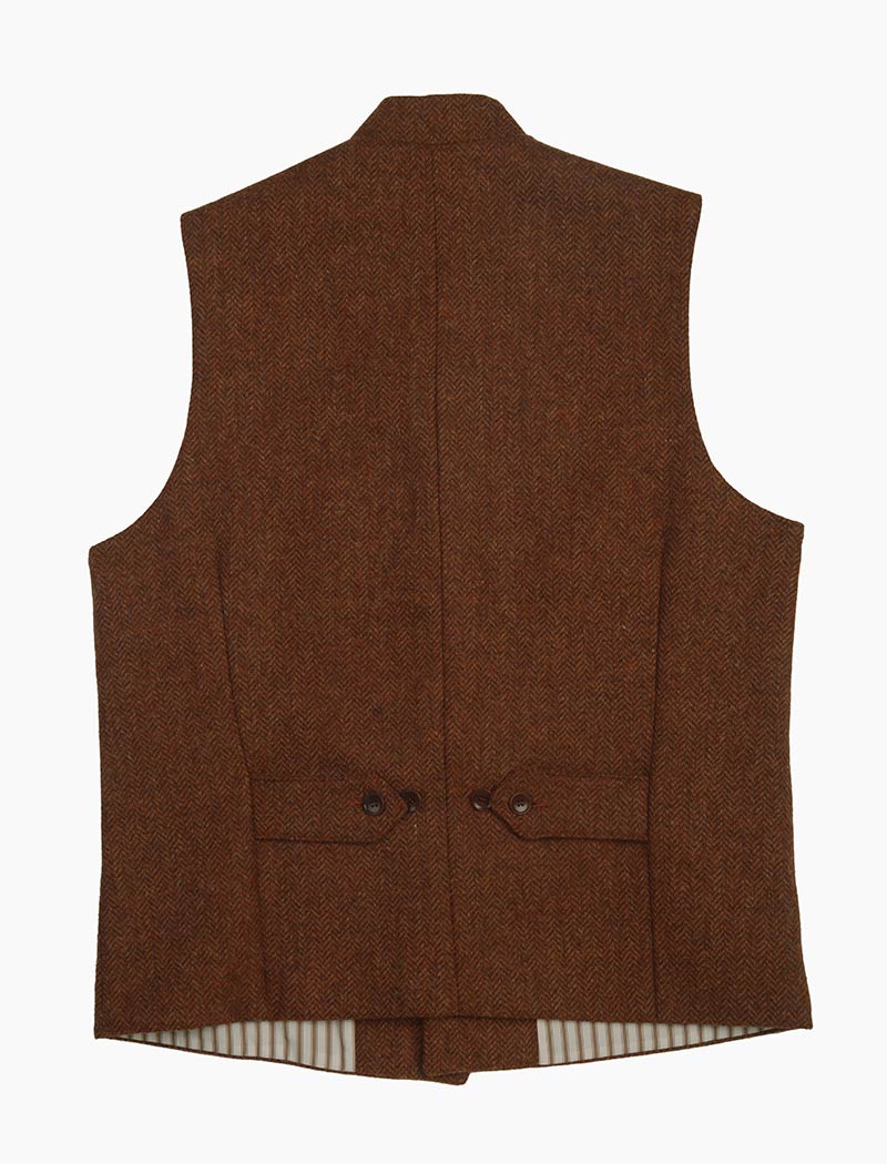 Rust Herringbone Shetland Wool Mandarin Waistcoat
