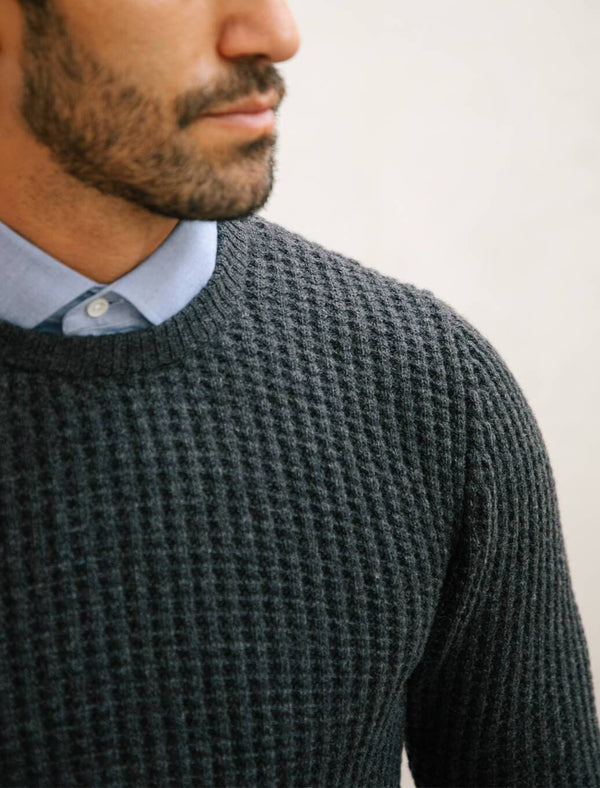 Charcoal Waffle Knit Wool Cashmere Jumper 40 Colori