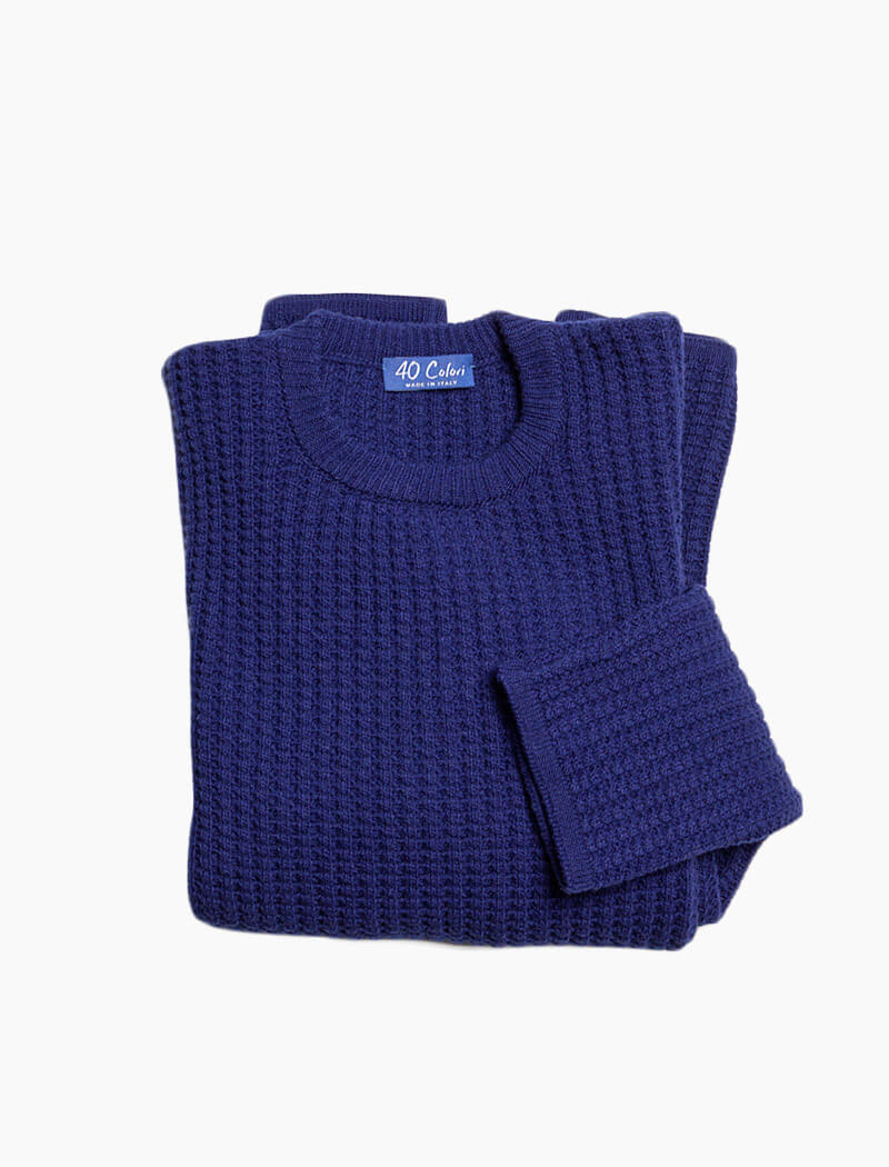 Royal Blue Waffle Knit Wool & Cashmere Jumper | 40 Colori