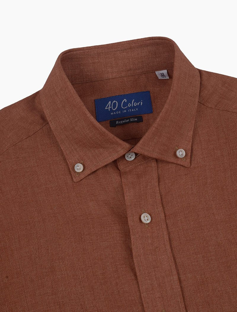 Rust Button Down Linen Shirt | 40 Colori