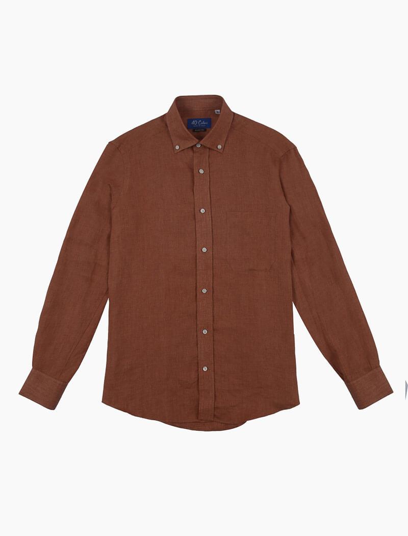 Rust Button Down Linen Shirt | 40 Colori