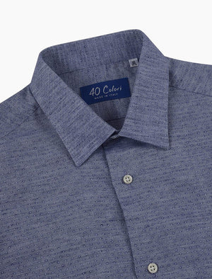 Blue Small Diamonds Linen Shirt | 40 Colori