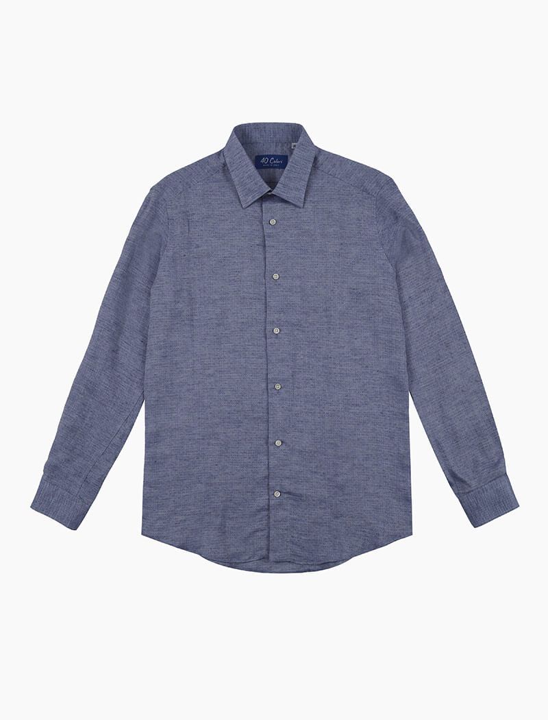 Blue Small Diamonds Linen Shirt | 40 Colori