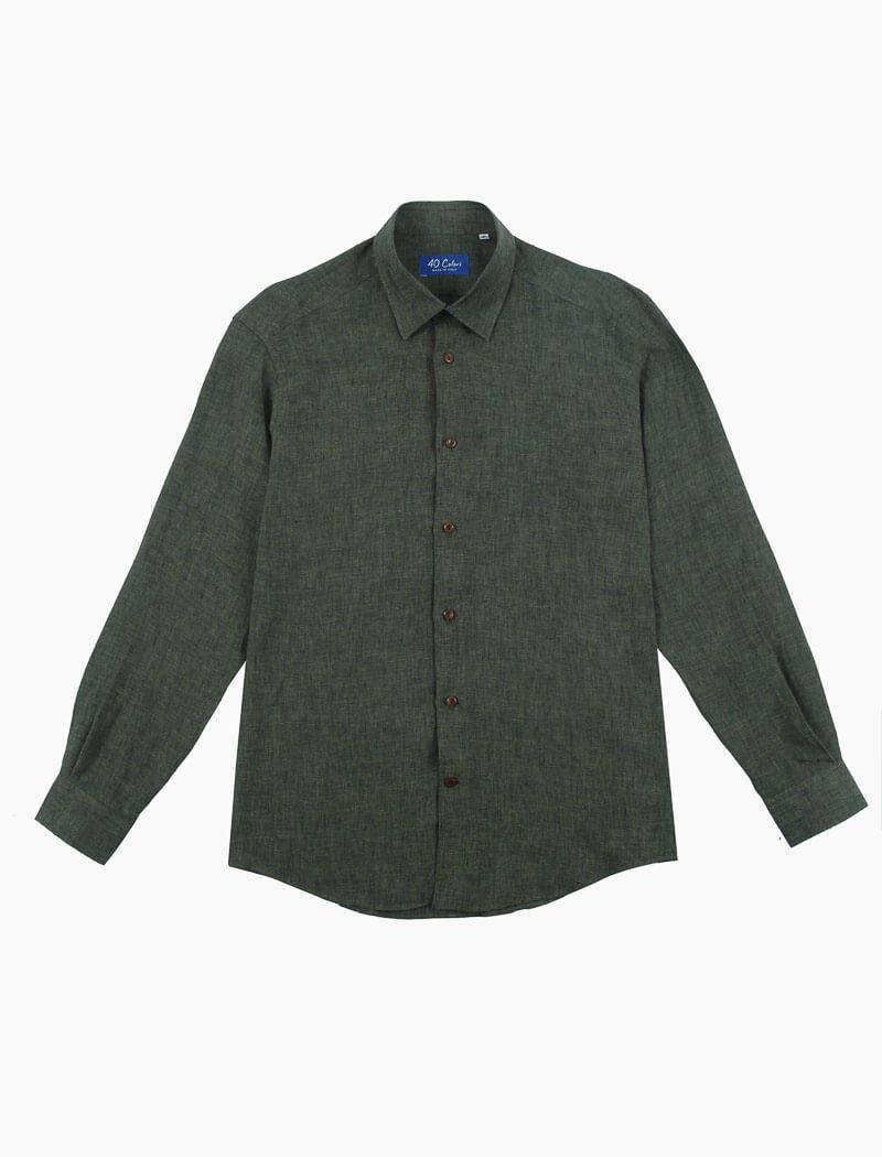 Dark Olive Green Linen Shirt | 40 Colori