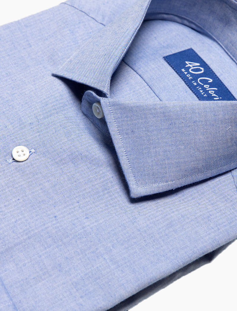 Light Blue Small Herringbone Cotton Shirt | 40 Colori