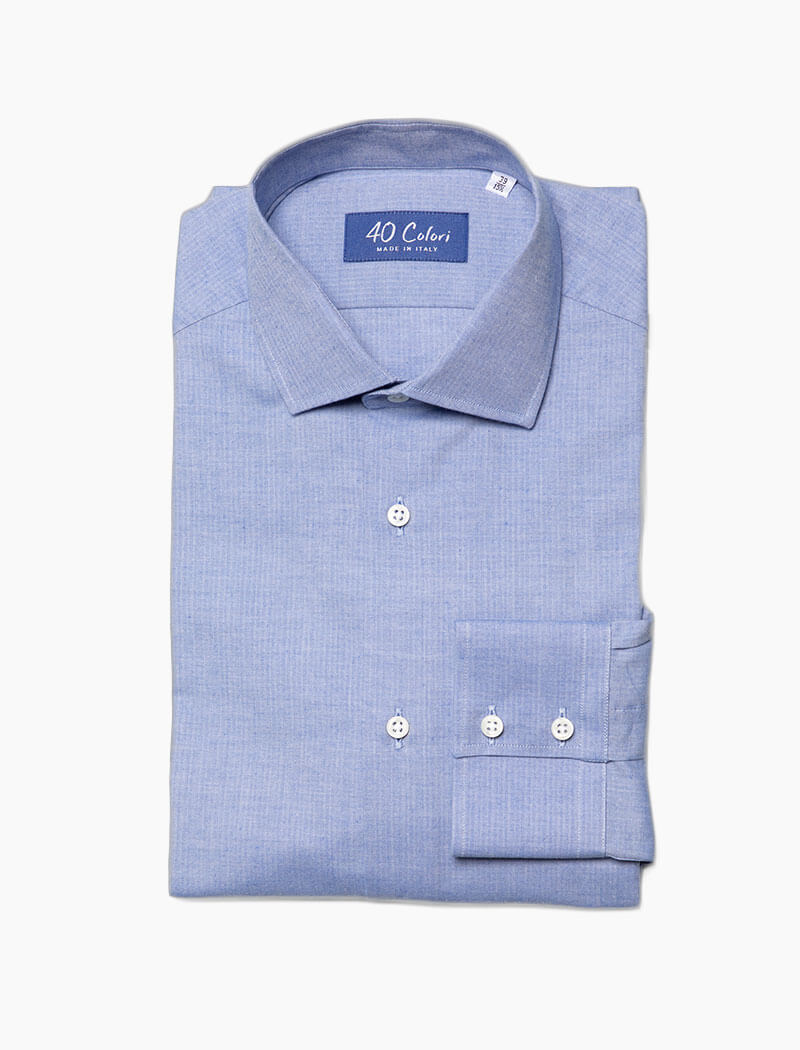 Light Blue Small Herringbone Cotton Shirt | 40 Colori