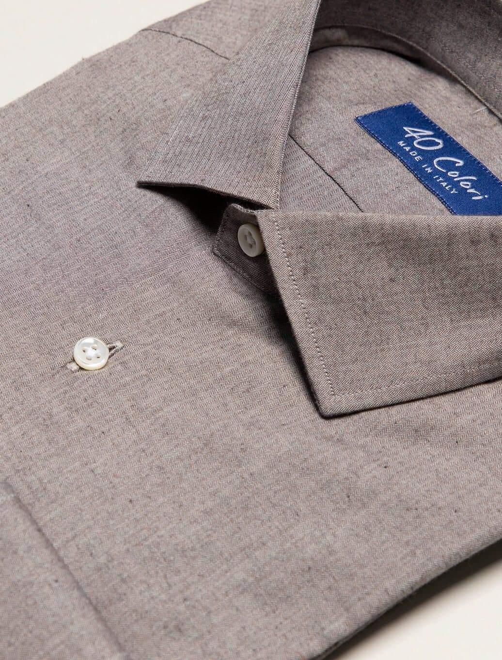 Light Brown Small Herringbone Cotton Shirt