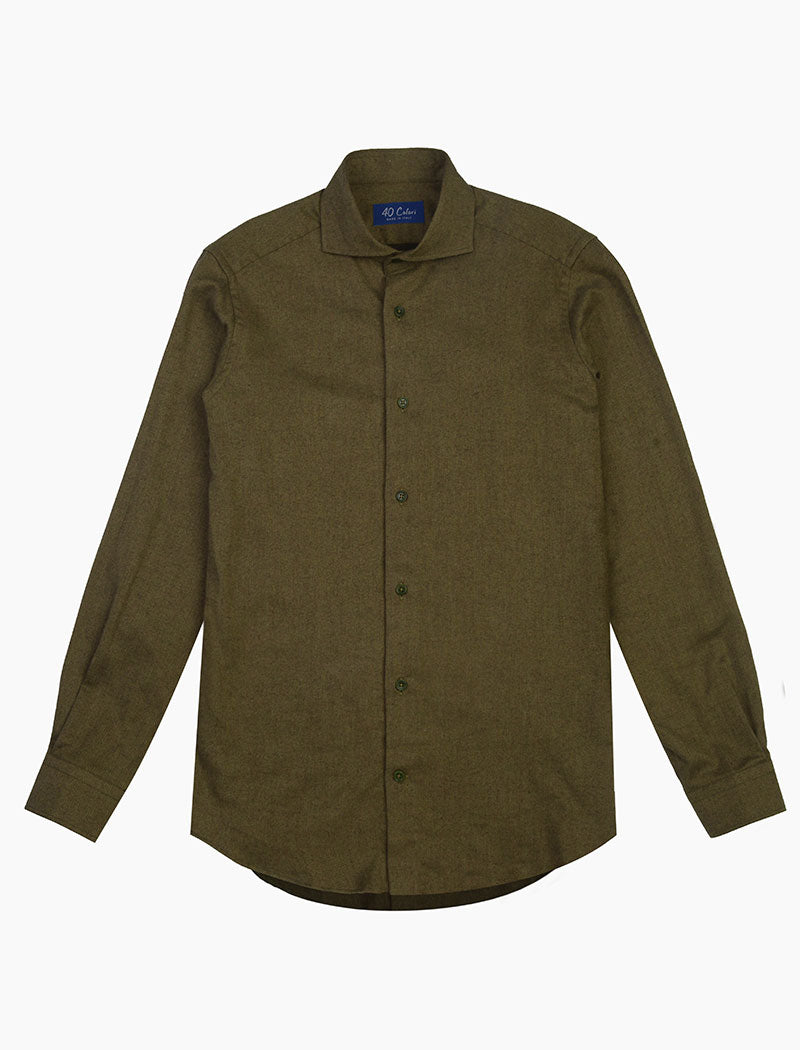Olive Green Flannel Cotton Shirt | 40 Colori