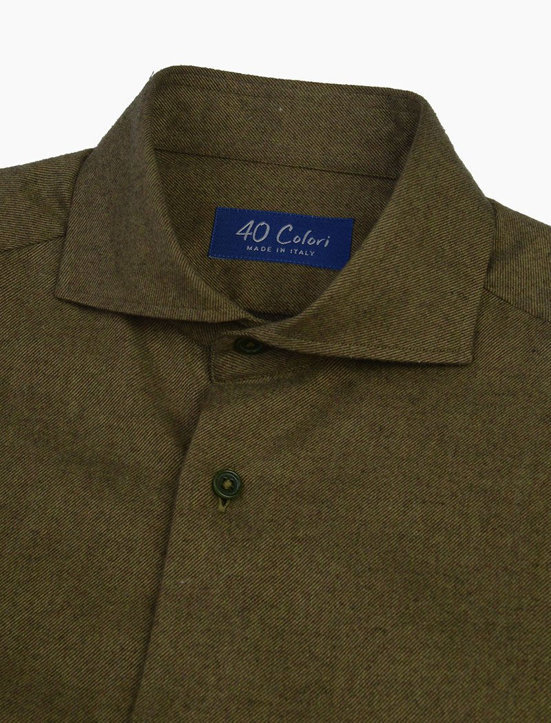 Olive Green Flannel Cotton Shirt | 40 Colori