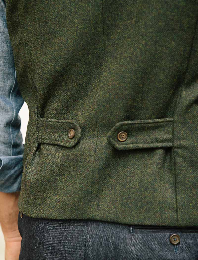 Green Melange Twill Lambswool Mandarin Waistcoat | 40 Colori