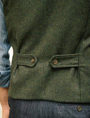 Green Melange Twill Lambswool Mandarin Waistcoat | 40 Colori