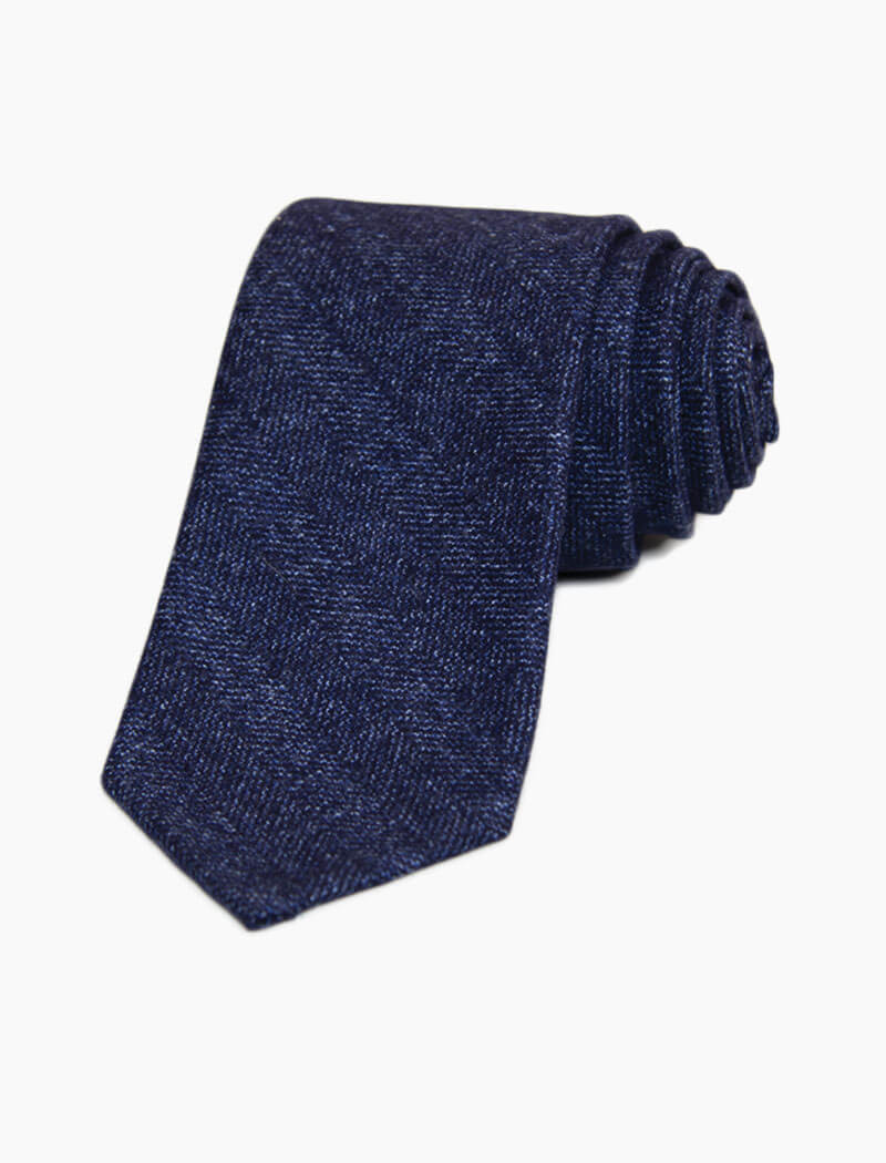 Navy Herringbone Wool Tie | 40 Colori