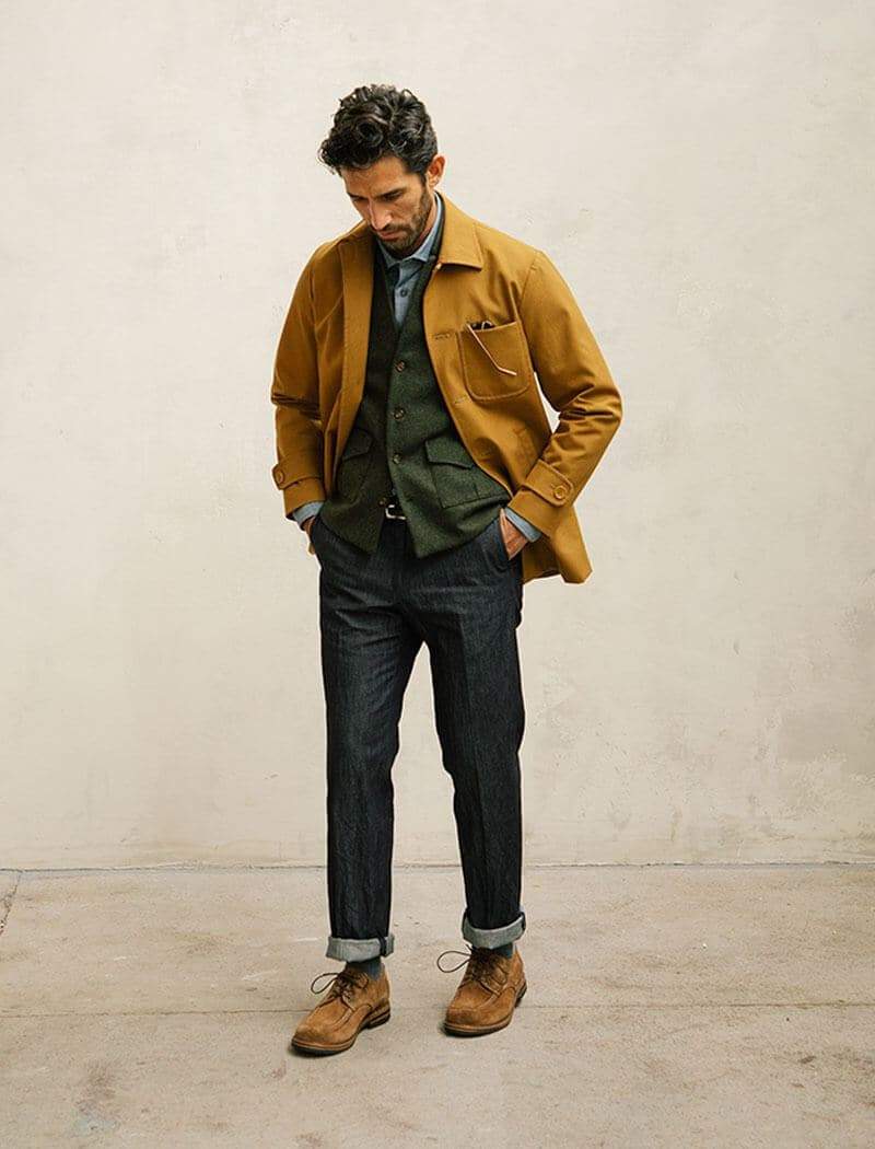 Mustard Waxed Cotton Overcoat 40 Colori