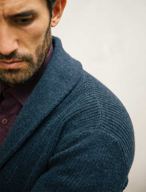 Navy Ribbed Shawl Neck Wool & Cashmere Cardigan | 40 Colori