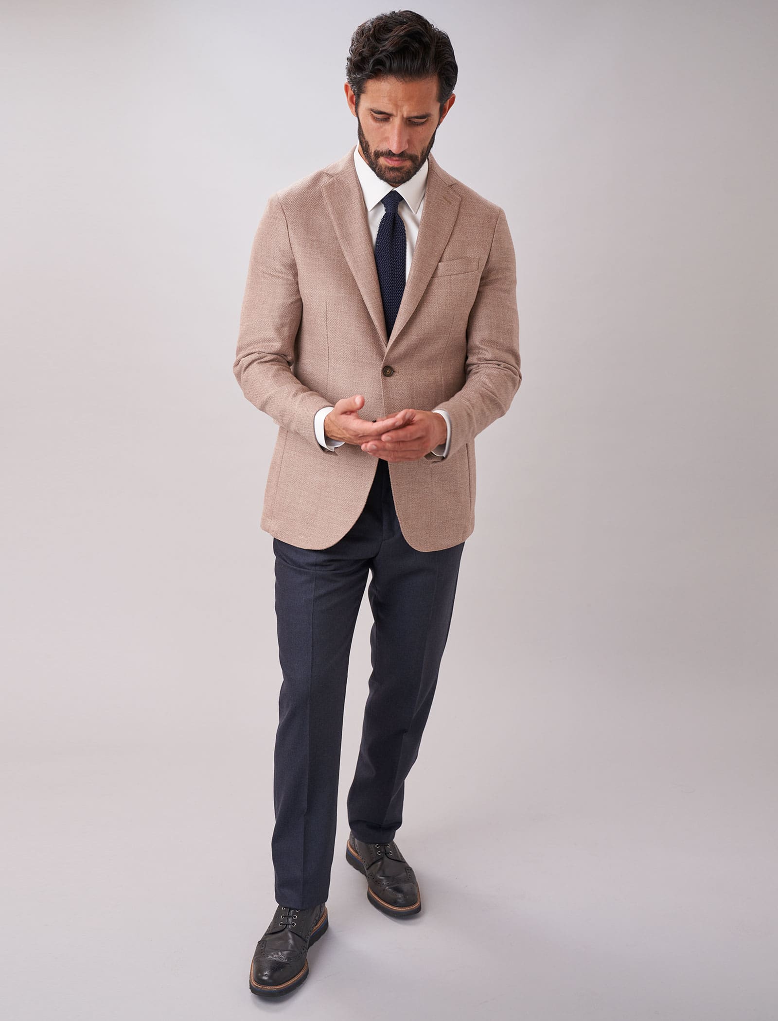 Navy Flannel Wool & Cashmere Slim Trousers | 40 Colori