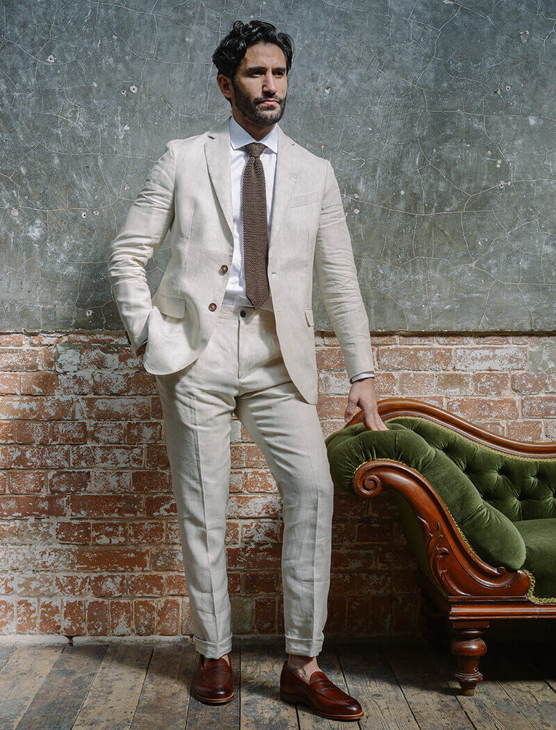Beige Linen Slim Trousers | 40 Colori