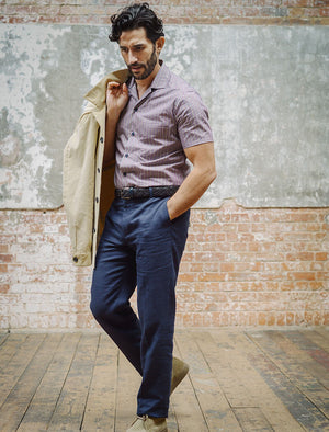 Navy Linen Comfort Trousers | 40 Colori