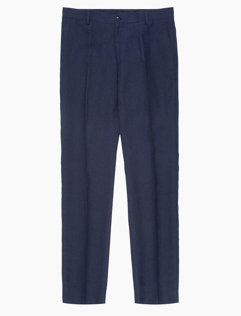 Navy Linen Comfort Trousers | 40 Colori