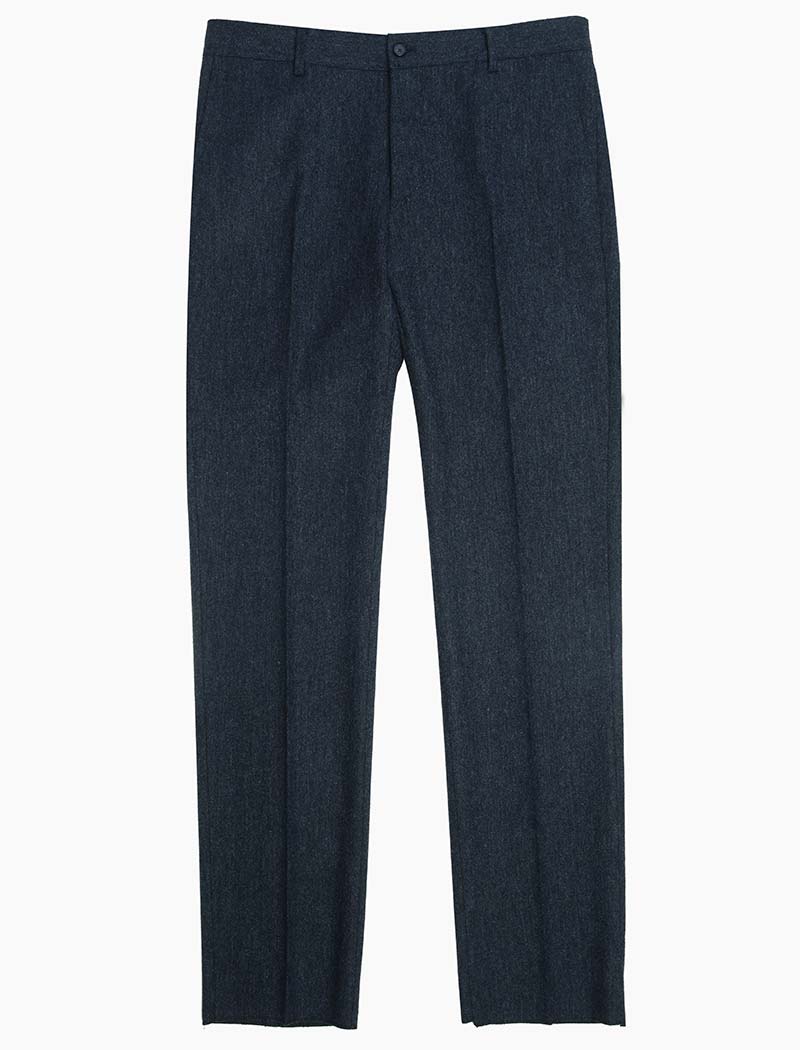 Blue Plain Weave Lambswool Comfort Trousers | 40 Colori